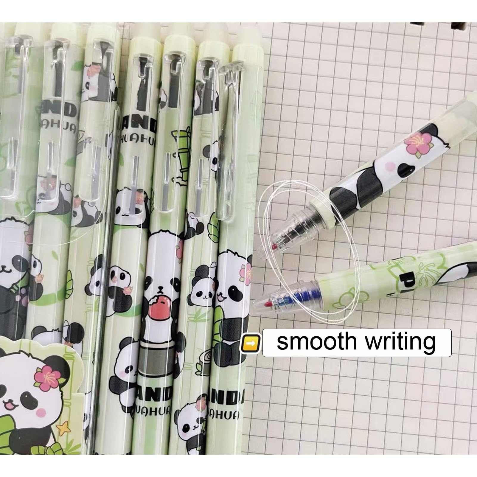 6 szt. urocza panda, wymazywalne, kreskówka, chowany długopis, 0,5 mm, czarny atrament, gładkie pisanie, wymazywalny długopis żelowy, dla kobiet, mężczyzn, chłopców, dziewcząt, artykuły