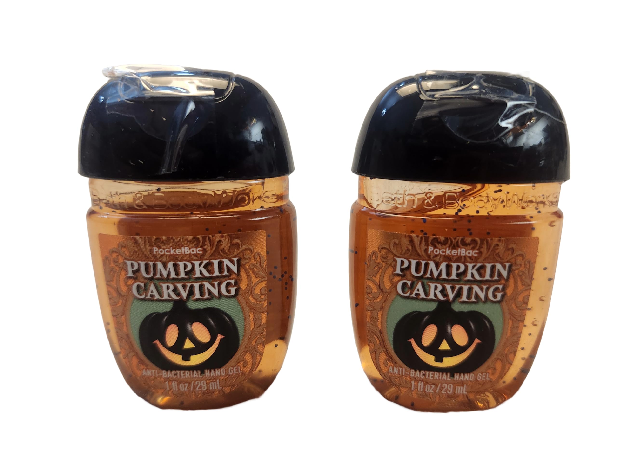 Bath and Body Care - Travel Size Sanitizer - 2 piece Bundle Set Hand Gel - 1 Fl Oz each - Label Artwork Varies (PUMPKIN CARVING)