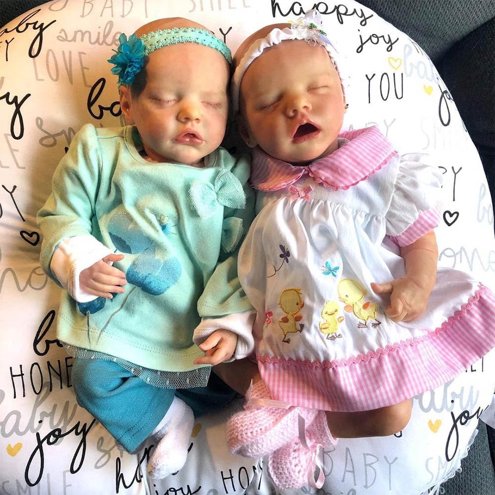 RXDOLL Śpiące lalki Reborn Baby Dolls silikonowe bliźniaczki na całe ciało, 45 cm, realistyczna lalka bobas, anatomicznie poprawne, dziewczęta, prawdziwe życie, lalka, pełne silikonowe lalki Reborn