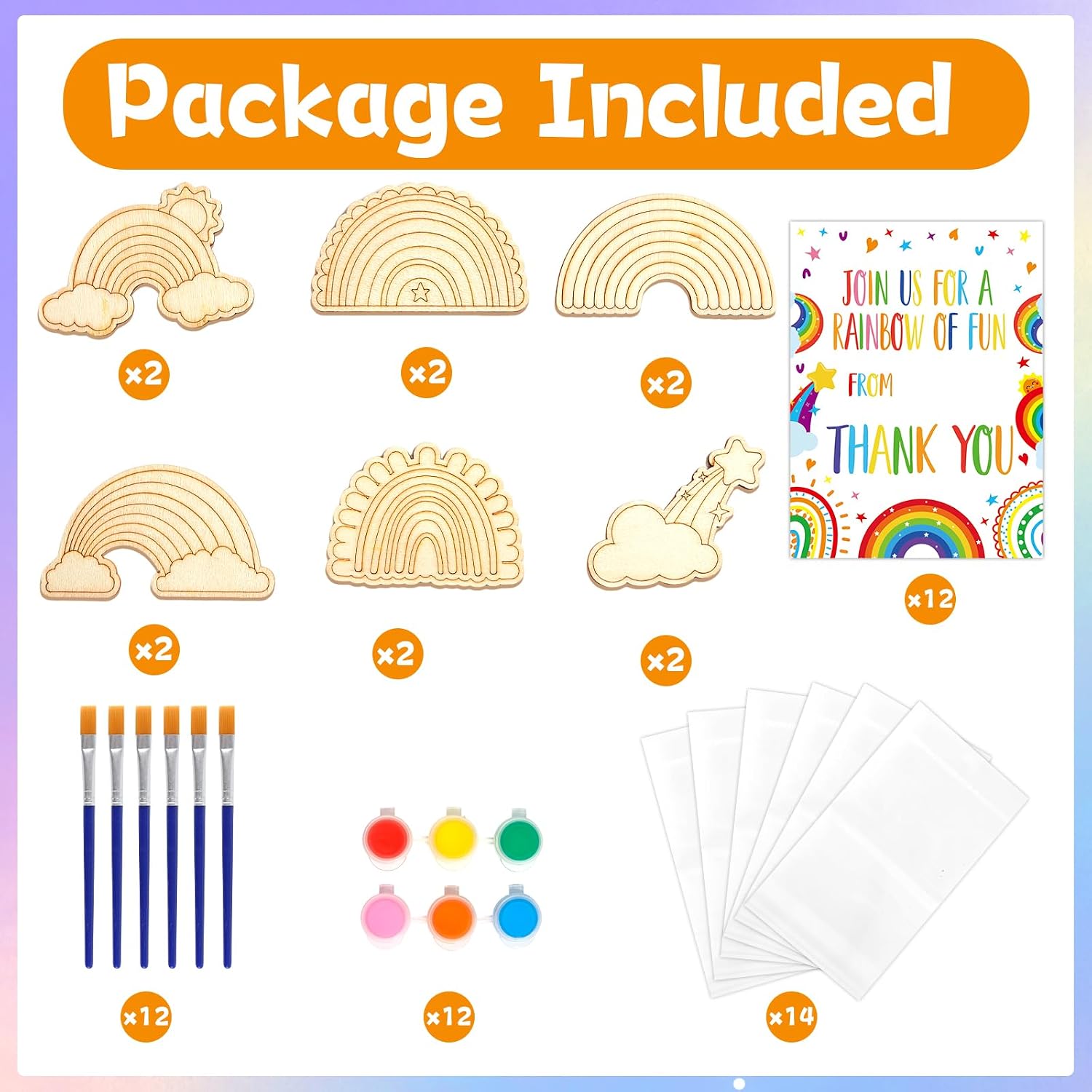 Bornerwhite 24 Pcs Rainbow Party Favors Rainbow Kits Party Supplies Wooden Painting Kit for Kids Boys Girls Birthday Decorations Supplies Gifts Classroom School Prizes Rewards