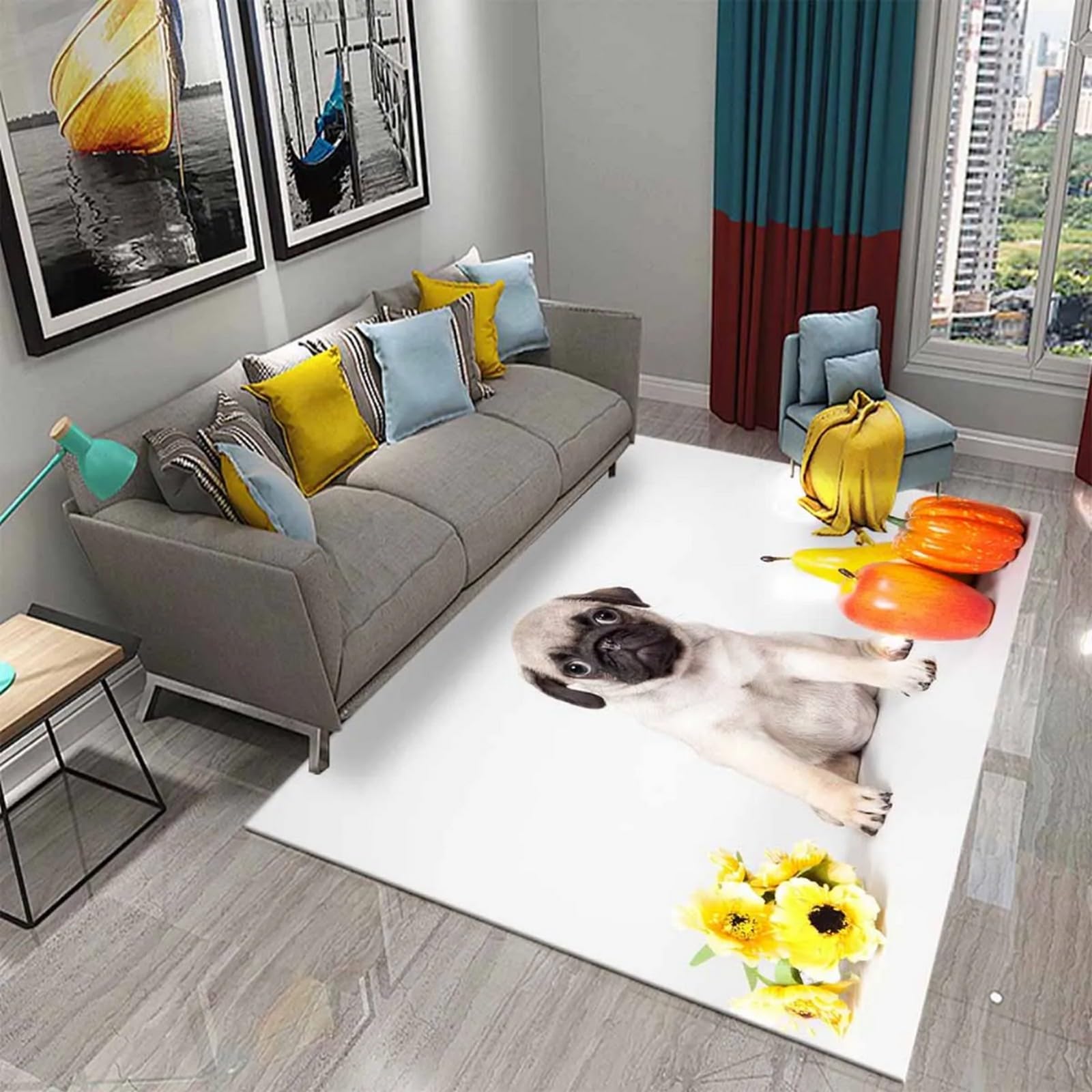 Tapis de salon motif 3D chien tapis de sol doux pour un intérieur chaleureux