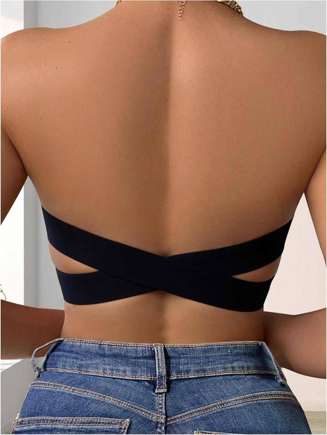 OYOANGLE Women's Side Closure Strapless Bra Wireless Push Up Bralette Crisscross Back Padded Comfy Bras - Image 2