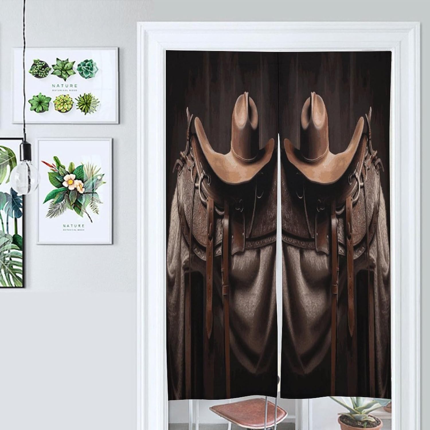 Horse Saddle with A Cowboy Hat Wild Door Curtain Printed Doorway Noren Japanese Style Doorway Room Divider Curtains for Privacy Partition Divider Kitchen Home Decorations Wall Hanging