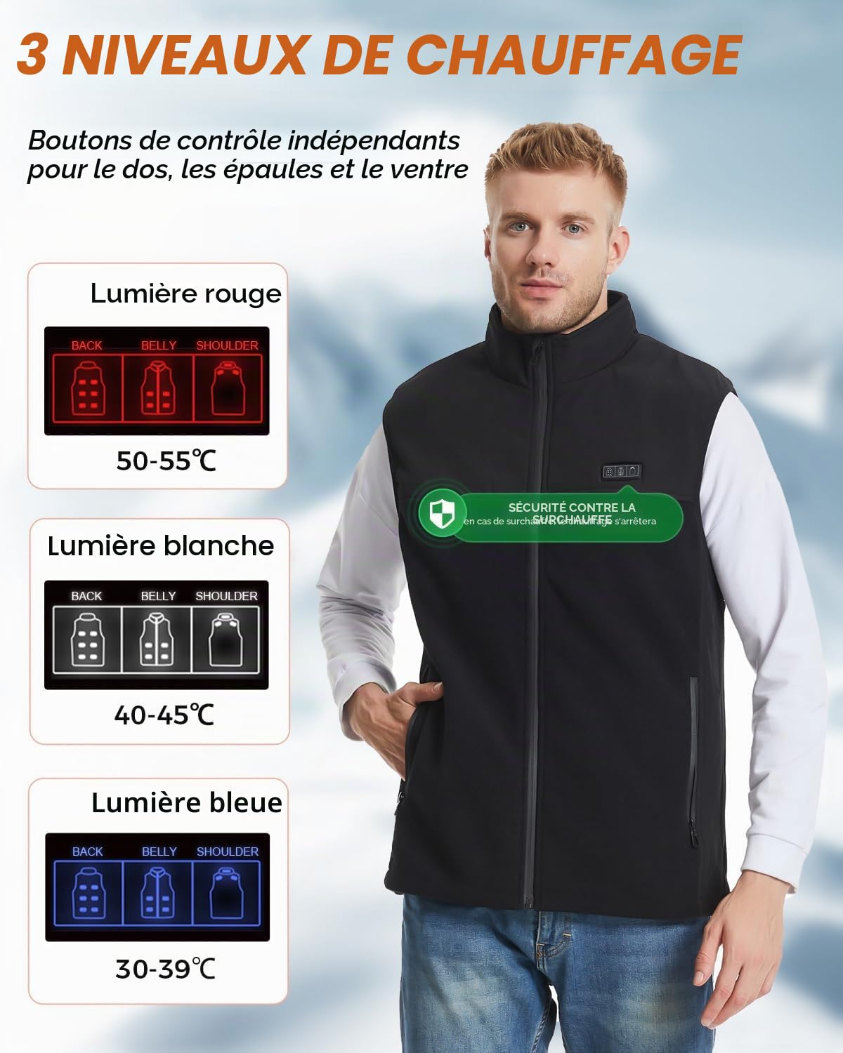 Gilet Chauffant Homme Femme,Électrique Veste Chauffante avec Batterie avec 3 Températures et 13 Zones de Chauffage Indépendantes Chauffante Hiver Vêtement