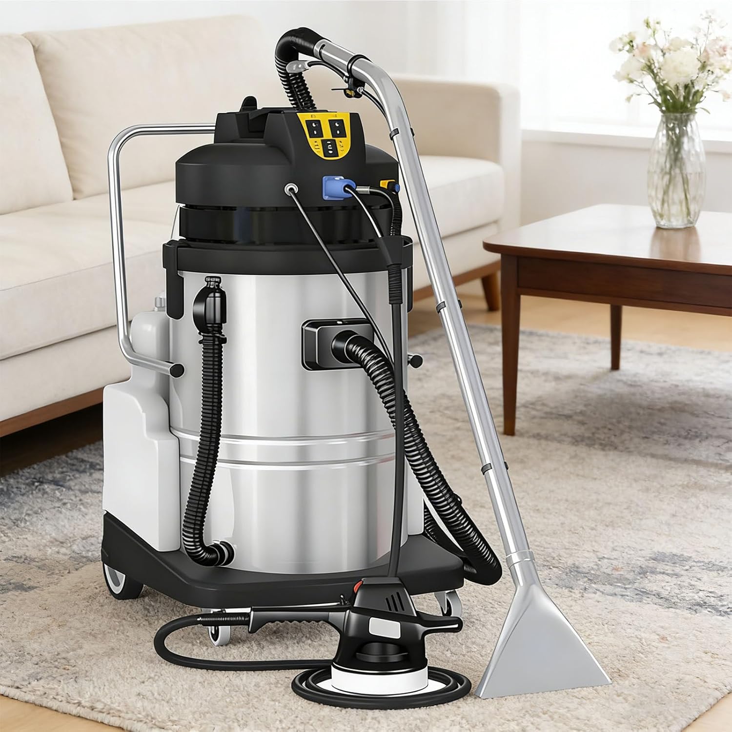 Commercial Carpet Cleaning Machine,Portable Wet Dry Vacuum,Cleans Approximately 2 Square Meters per Minute,for Deep Cleaning Carpets Sofa Area Rugs,Includes 6 Attachments & Long Hose 20L