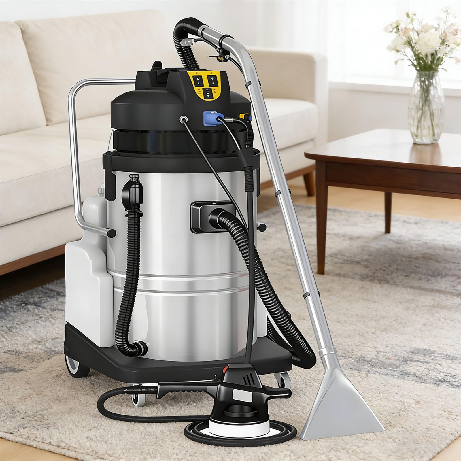 Máquina Limpiadora Profesional con Doble Depósito de Agua (Agua Limpia/Sucia), 1034W de Potencia y Mango Antideslizante, Diseñada para la Extracción Eficiente en Alfombras y Sofás 40L