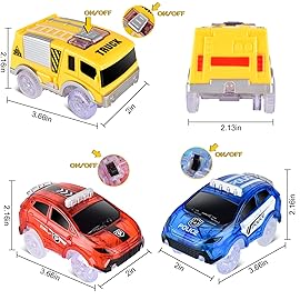 Track Cars Only Replacement Light Up Toy Cars with 5 Flashing LED Lights for Magic Tracks Glow in The Dark, Flex Race Car Track Accessories Compatible with Most Car Tracks for Kids (3 Pack)
