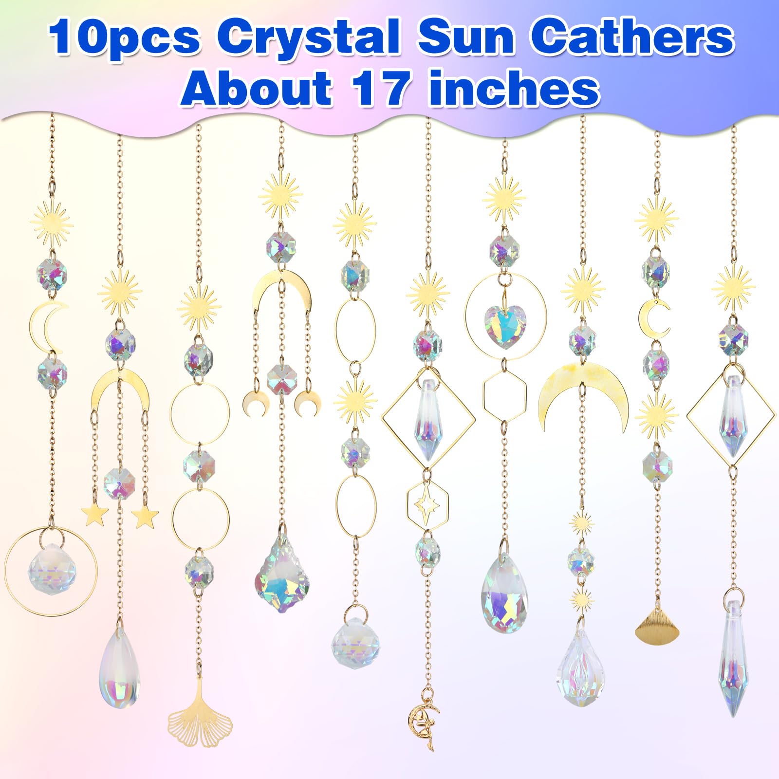 Crystal Suncatcher, 10 Pcs Colorful Sun Catchers Indoor Window Hanging Crystals Ornaments for Home Outdoor Garden Ceiling Balcony Room Christmas Party Wedding Decorations Prism Rainbow Maker
