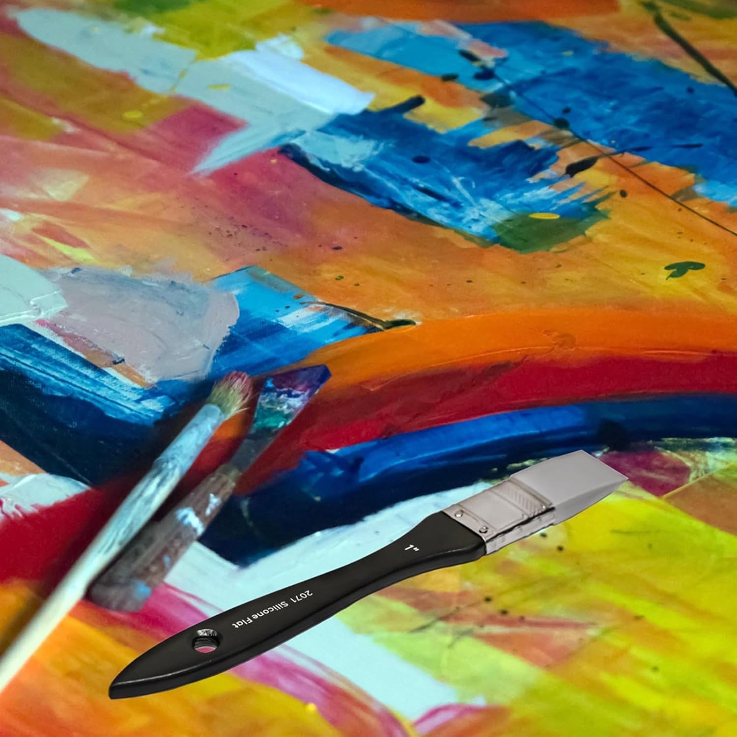 ordinarYone Wide Flat Tip Silicone Brush with Wood Handle Silicone Painting Tool for Oil Acrylic Watercolor Paint Craft Project