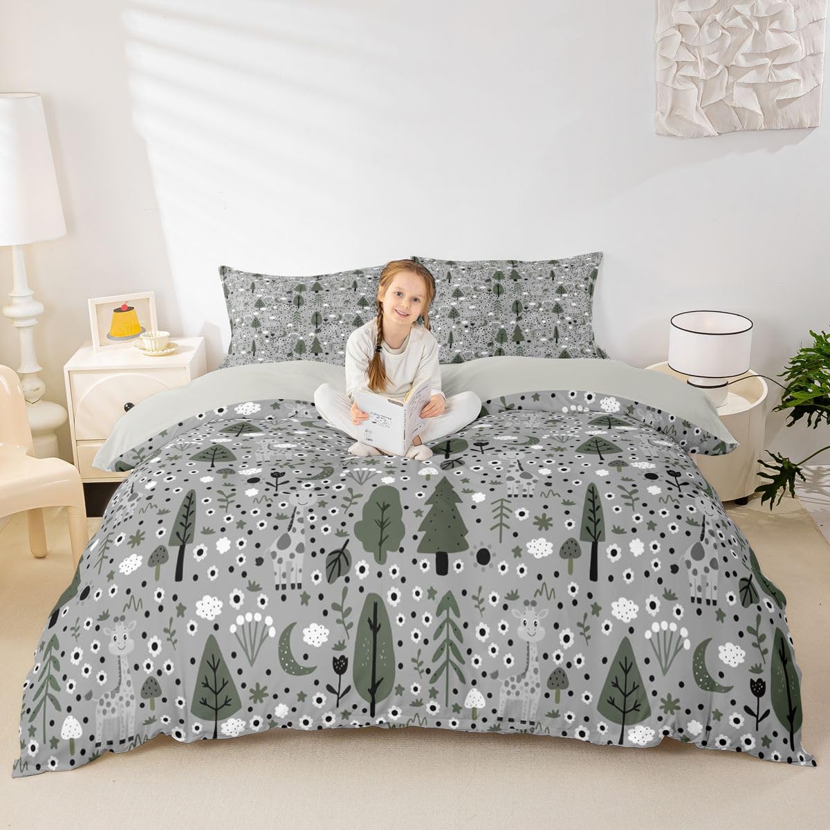 Homewish urocza żyrafa podwójny zestaw pościeli śmieszne zwierzęta leśne poszewka na kołdrę kemping styl kreskówkowy poszewka na kołdrę las motyw zwierzęcy zestawy łóżek