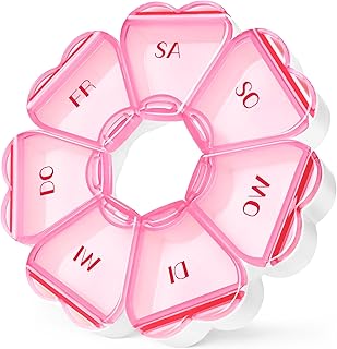 FHORAIN Runde herzförmige Pillenbox mit 7 großen Fächern für die Woche, reisefreundlich, Vitamin-Organizer (DE-Rot)
