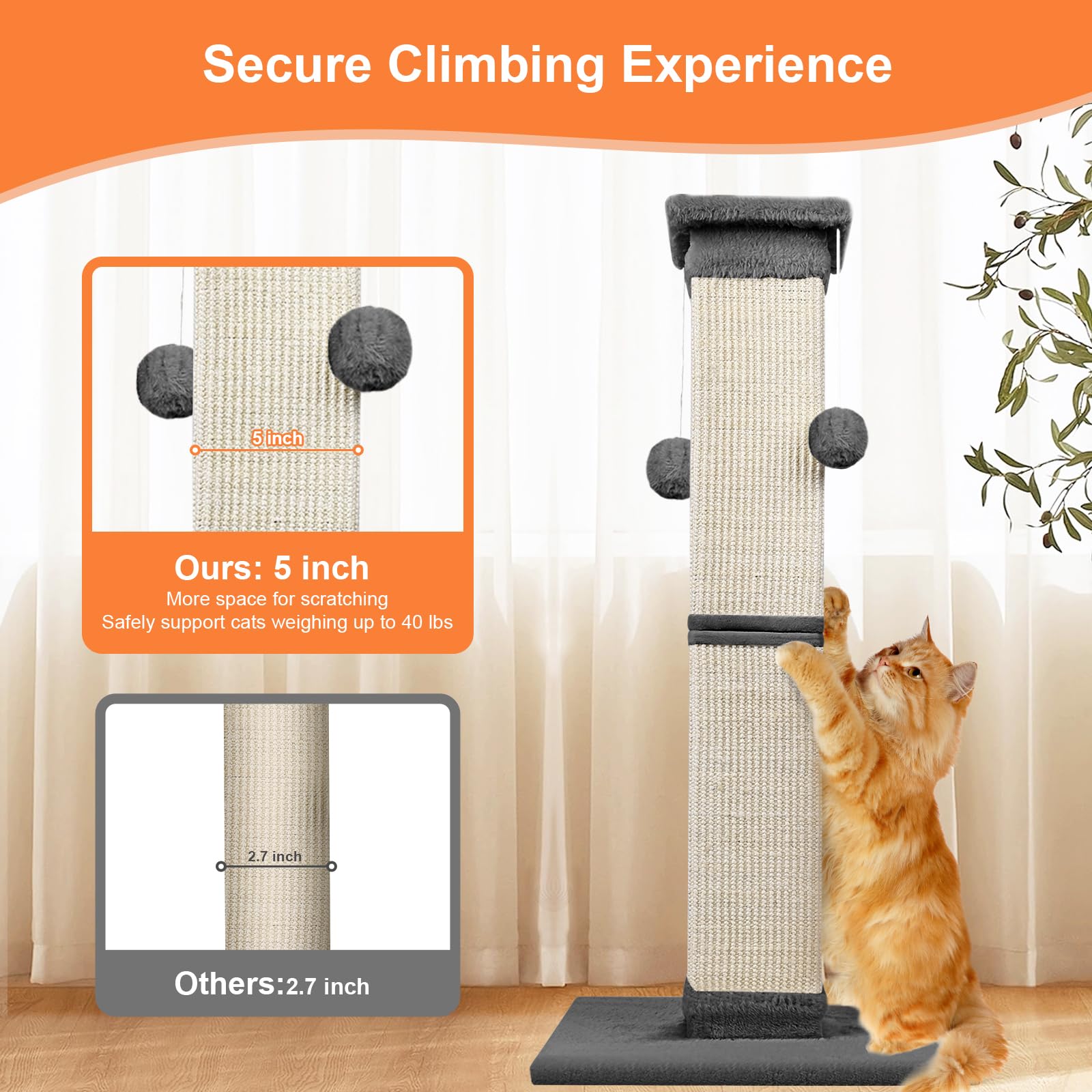 Amazon.com : Cat Scratching Post 33 Inch Nature Sisal Scratch Post for  Indoor Cats, Large Cat Scratcher Protect Your Furniture, for All Breeds  Grey : Pet Supplies