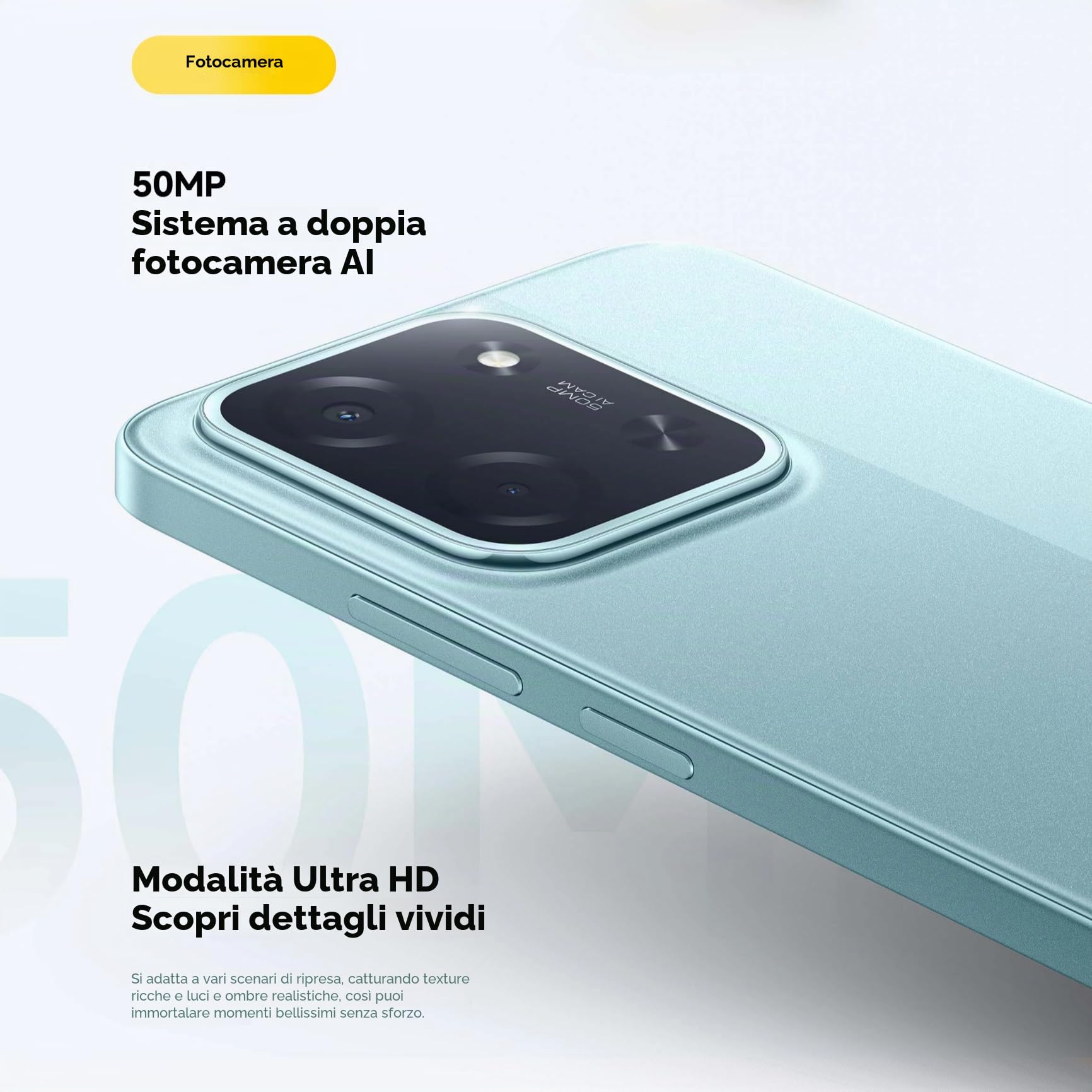 XIAOMI POCO C85, Smartphone 8+256GB, Display da 6,99 pollici 120 Hz, design 7,99 mm, MediaTek Helio G81-Ultra Octa-core, doppia fotocamera AI da 50 MP, 6000 mAh, verde, caricabatterie non incluso