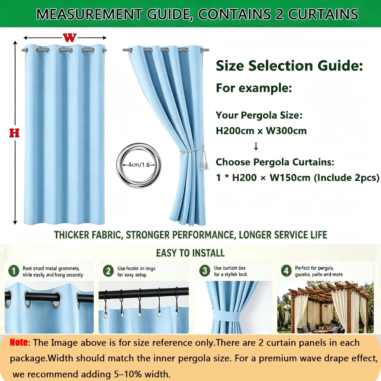 Rideaux pour pergola extérieur occultants 2 panneaux H241 x L213cm bleu