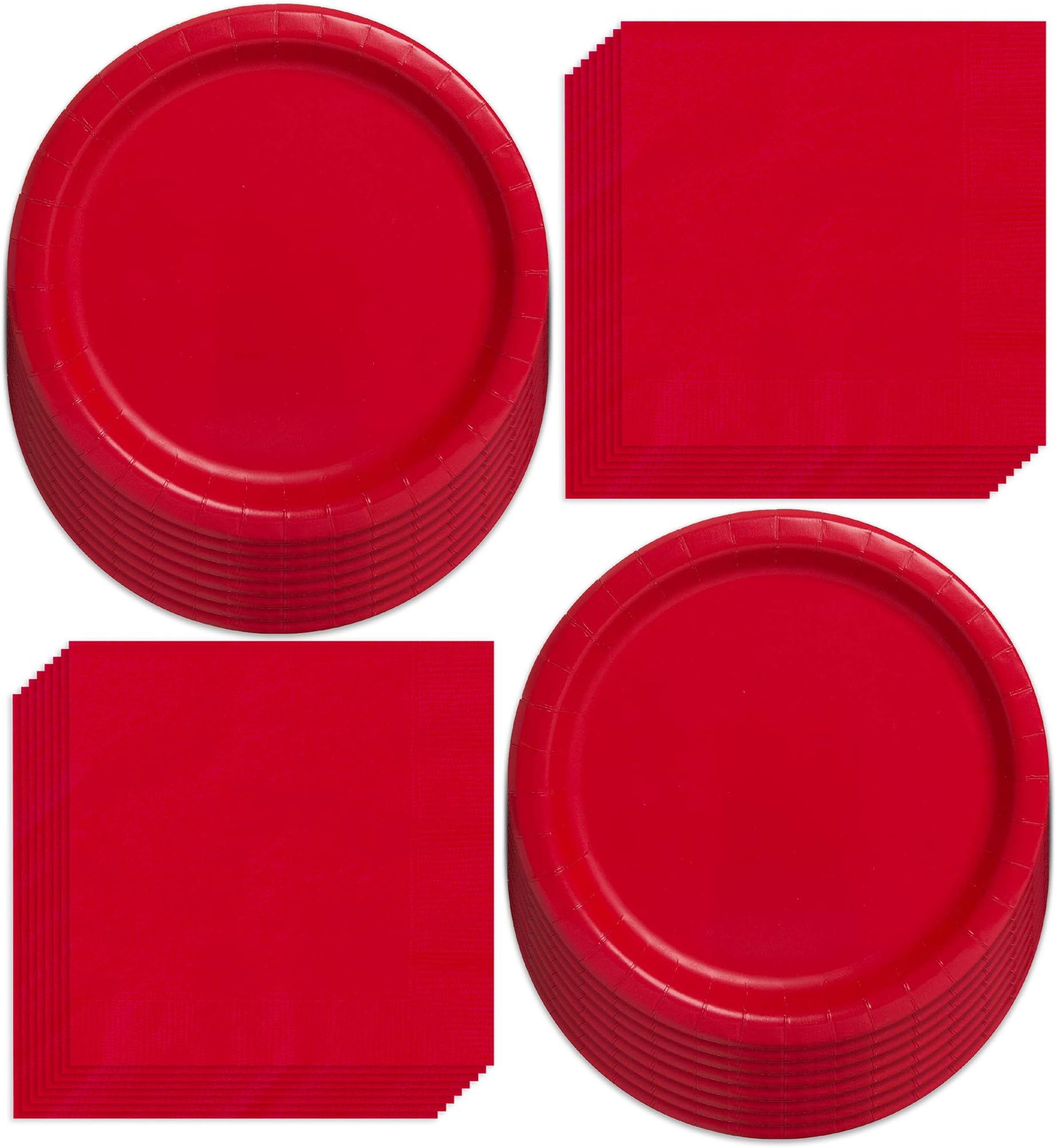 Ruby Red Paper Dinner Plates and Luncheon Napkins, Solid Red Party Supplies and Summer Picnic Table Decorations (Serves 16)