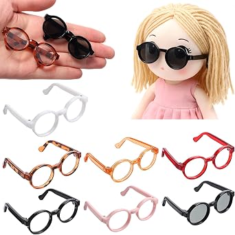7 PCS Doll Eye Glasses Set Cute Plastic Doll Dress up Sunglasses Eyeglasses Mini Costume Stuff Accessories for Figures Collectors Display Decoration Photography Makeup 7 Colors Clear Glasses