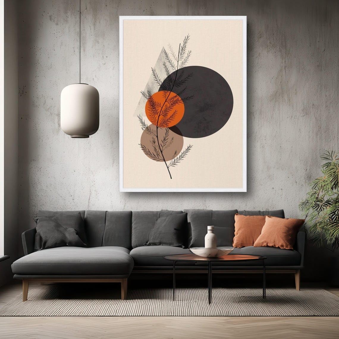 Lienzo botánico abstracto circular de 21x30 cm sin marco decoración de pared neutra 5
