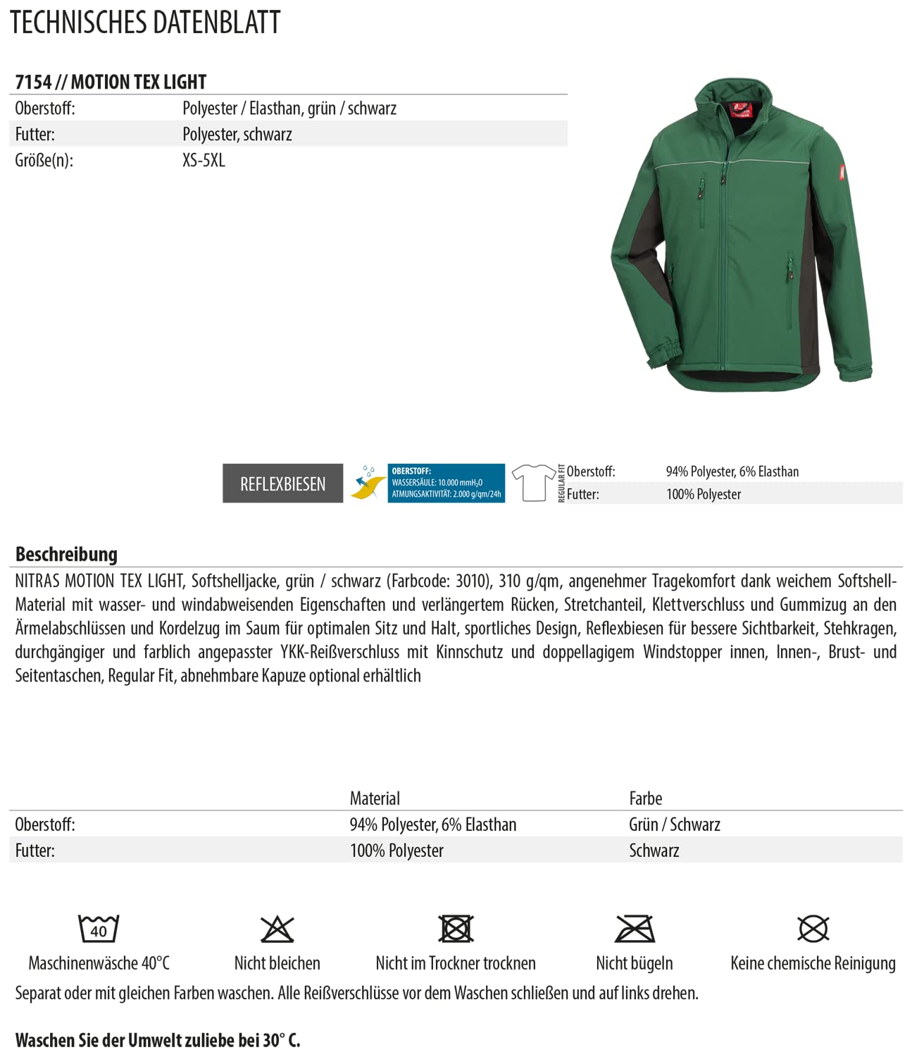NITRAS Motion Tex Light Veste Softshell « Falcon » taille M en noir Homme