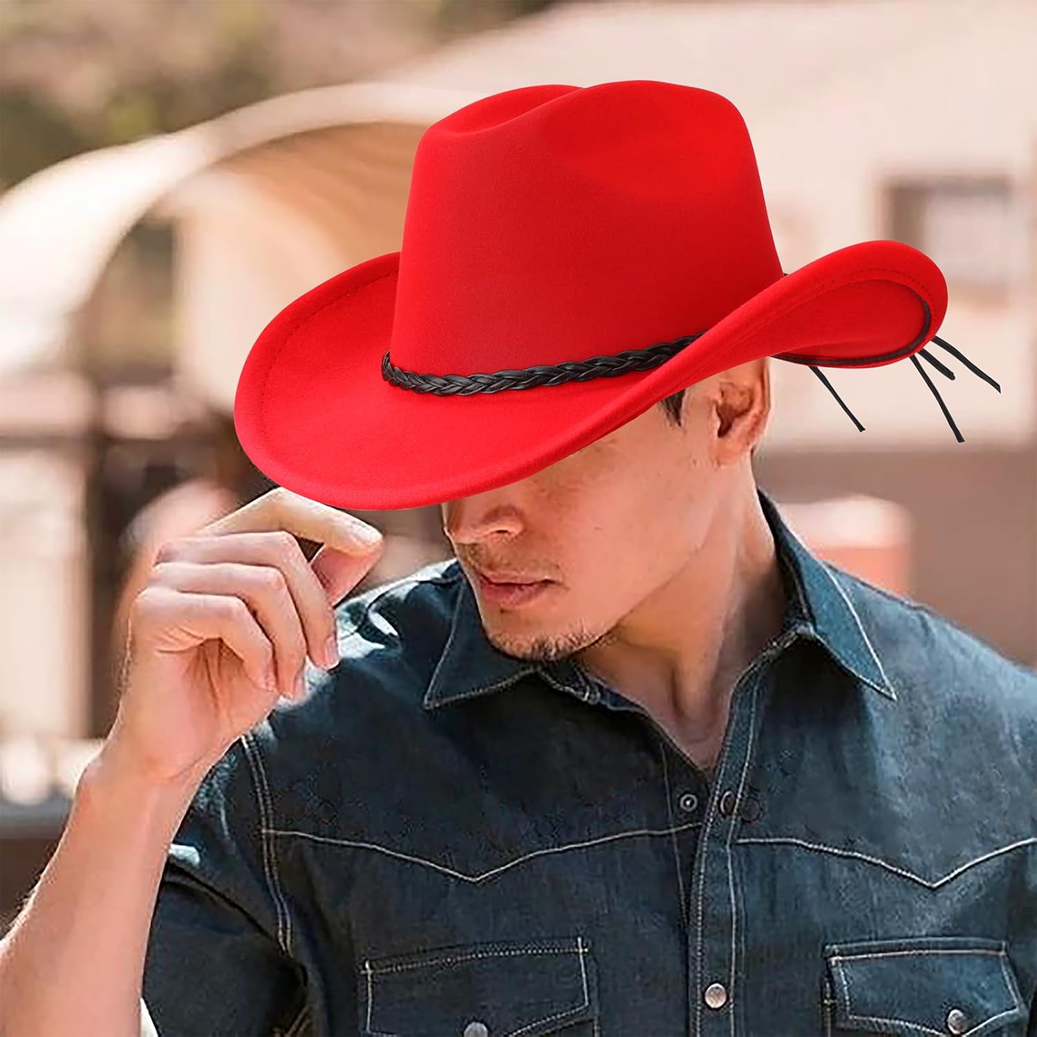 DRESHOW Western Cowboy Hat for Men Women Cowboy Cowgirl Hat Outdoor Wide Brim Retro Felt Fedora Hats Unisex Rolled up Caps - Image 4