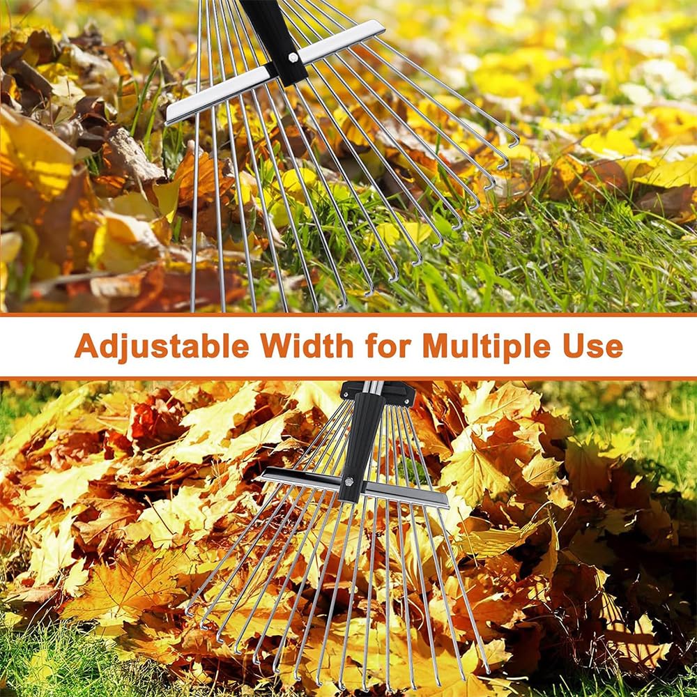Adjustable Leaf Rake with 215 cm Handle, Adjustable Leaf Rake, Garden Rake with Handle for Leaves, Rake for Cleaning Plants, Lawn and Patio — view 6