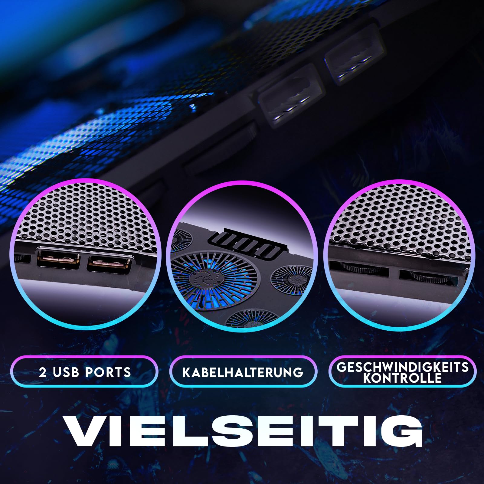 KLIM Cyclone - Laptop Kühler - NEU - Ständer - Maximale Kühlung - Verhindere Ãœberhitzung - Schütze Dein Laptop - 5 Lüfter 2200 & 1200 RPM - Cooling Pad für Computer PS5 PS4 Xbox One - Blau
