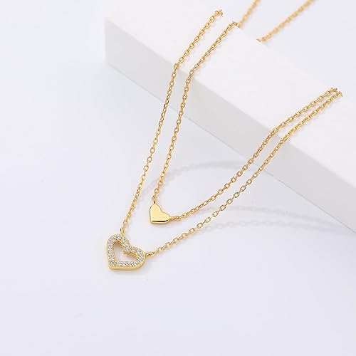 Miniatura 2 de Collar con colgante de corazón en capas de plata de ley 925 chapada en oro de 18 quilates con circonita cúbica Elegante collar con colgante de