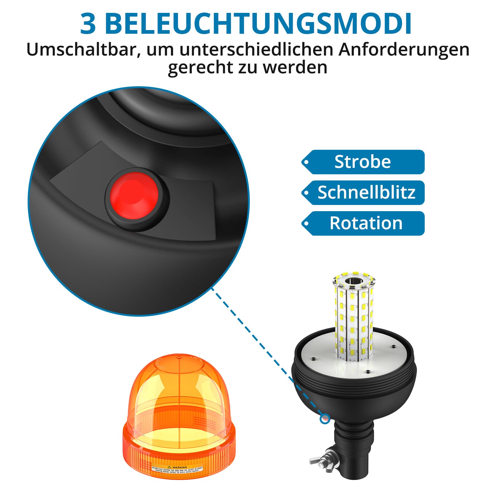AUTOUTLET 2X Rundumleuchte, 60 LED Warnleuchten Amber Rundumkennleuchte Blinkleuchte 12V/24V, mit 3 Beleuchtungsmodi, R10 E9 Straßenverkehr Zulassung, Wasserdicht Staubdicht, für Traktor LKW PKW