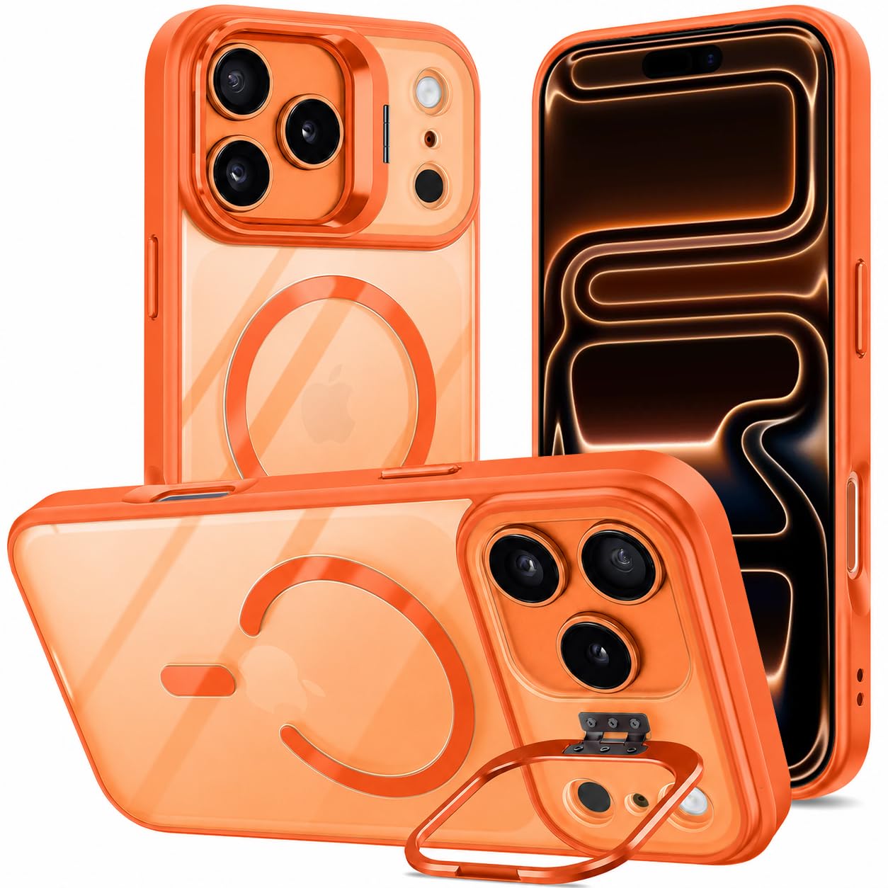 Elzzi Kickstand Case for iPhone 18 Pro Max/iPhone 17 Pro Max Case MagSafe Compatible, Builtin Adjustable Camera Stand, Translucent Matte AntiFingerprint Heavy Duty Shockproof Cover, Cosmic Orange — Amazon image 15