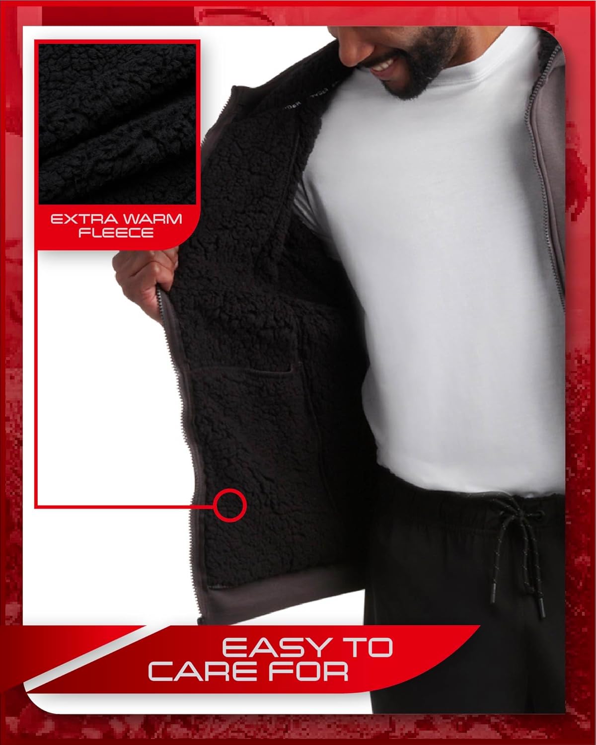 Spyder Mens Sherpa Fur Hoodie - Soft Stretch Waffle Knit Full Zip Up Hoodie Sweatshirt for Men with Cozy Sherpa Fleece Lining - Image 2