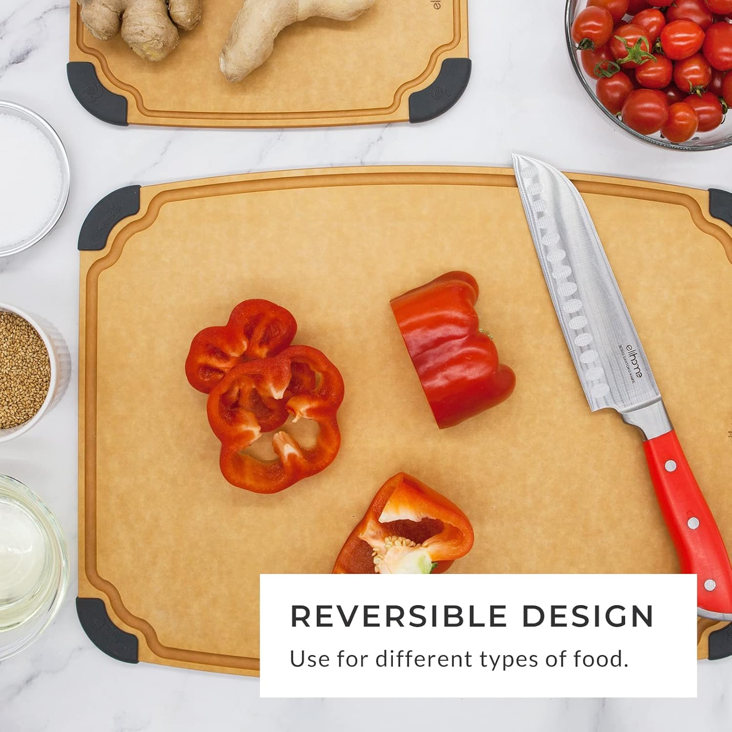 Elihome Essential Series 4-in1 Cutting Board Set for Kitchen, Dishwasher Safe, Non-slip Feet, Juice Groove, BPA Free, Reversible, 4 pieces Cutting Board Set