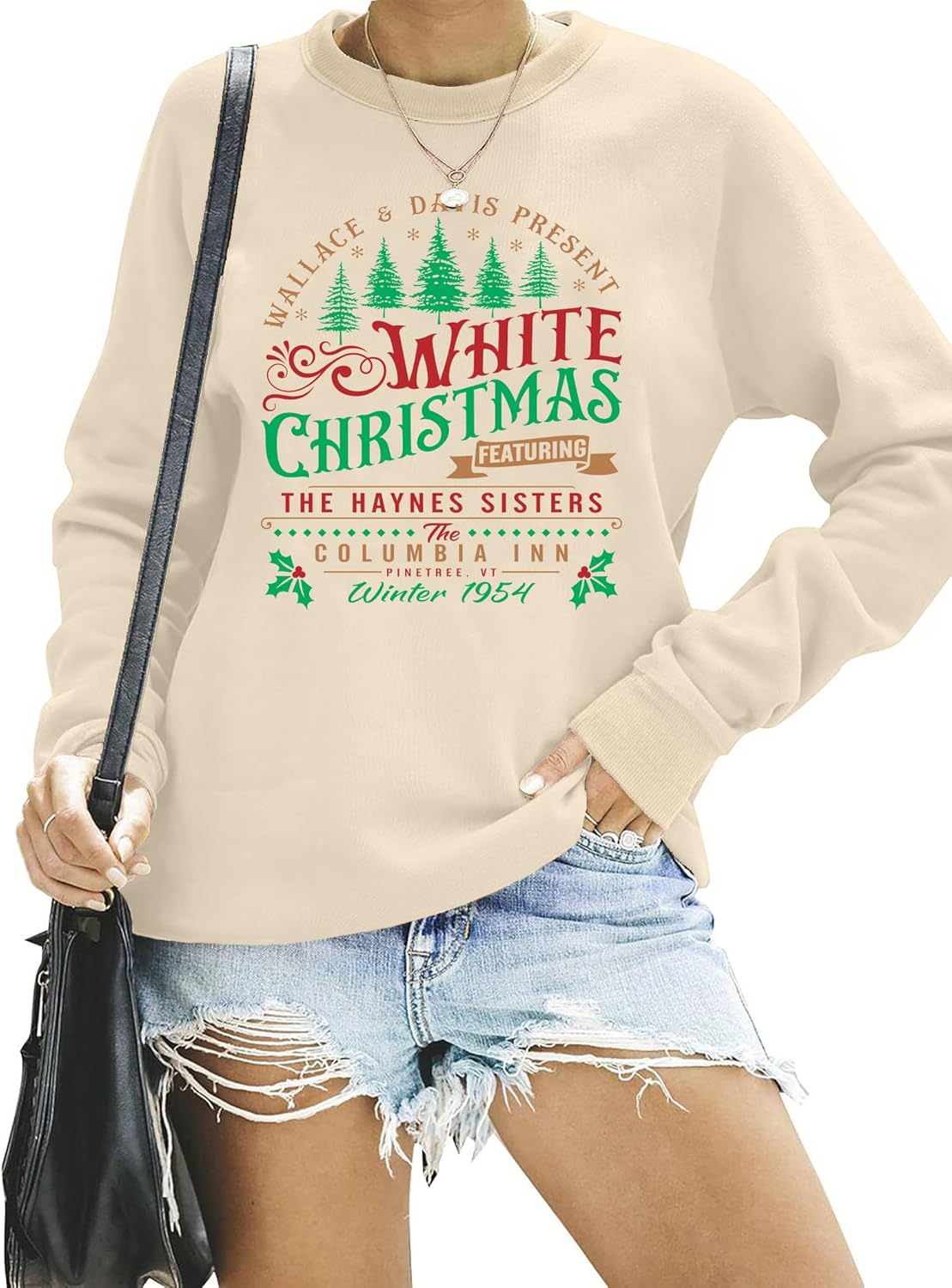 LAZYCHILD White Christmas Sweatshirt for Women: Christmas Movie 1954 Shirts Xmas Tree Holiday Long Sleeves Pullover - Image 3