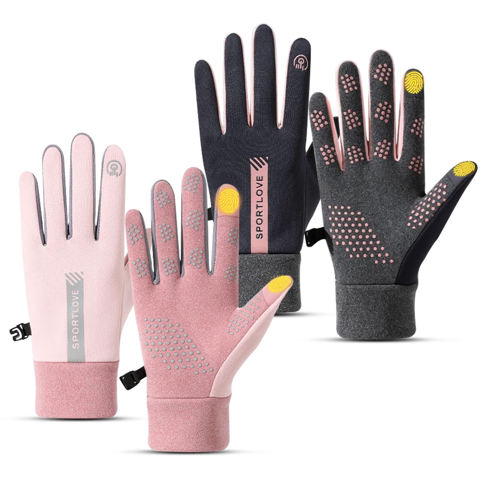 Dnne Winter-Thermo-Handschuhe, wasserdicht, Finger-Touchscreen,  rutschfest, kltebestndig, winddicht, warm, Winter-Laufhandschuhe fr  Damen, Outdoor-Sport, Radfahren, Fahren, Wandern, Rosa, Grau, 2 :  Amazon.de: Fashion