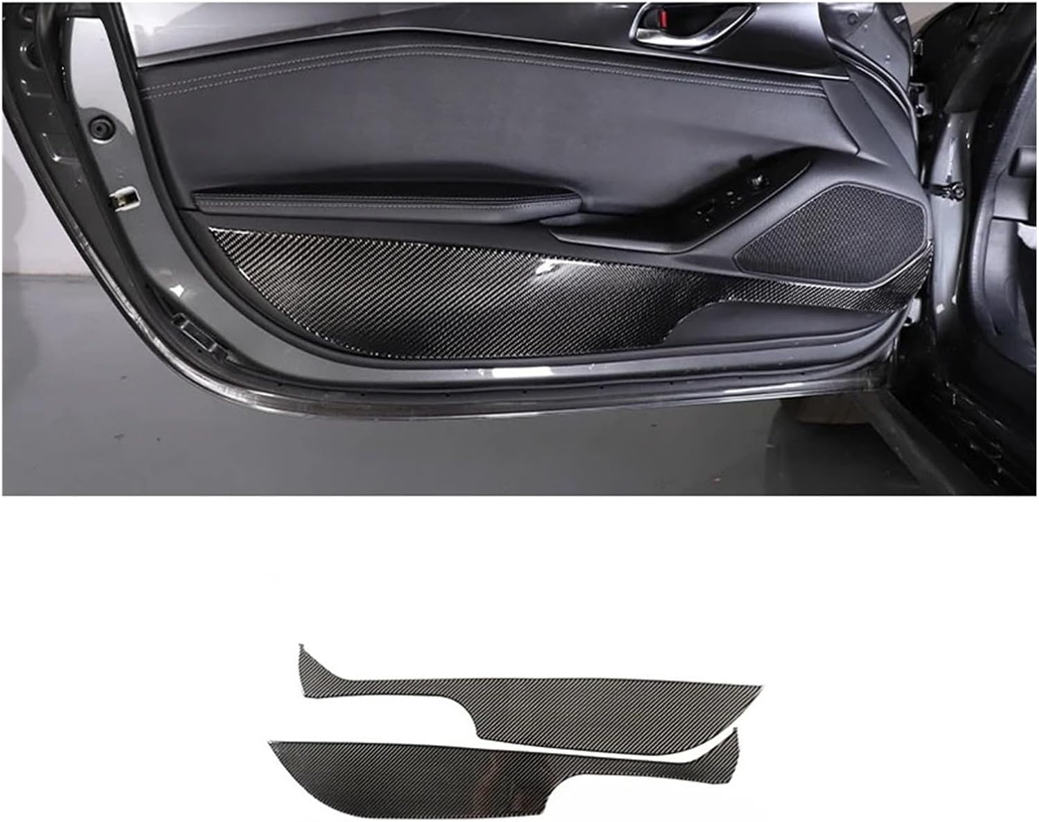 Soft Carbon Fiber Car Door Kick Panel Decorative Sticker Trim Compatible with Mazda MX-5 2016-2023 Car Accessories(Black)
