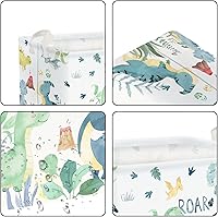 Vista 5 de Clastyle Adorable acuarela verde dinosaurio estante cesta volcán hoja de palma plegable cubo de almacenamiento rectangular ropa libros juguetes cubo