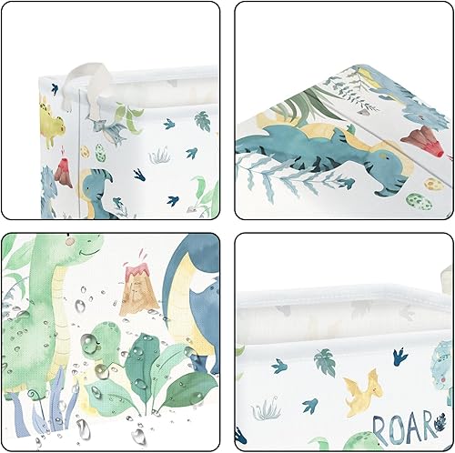 Miniatura 5 de Clastyle Adorable acuarela verde dinosaurio estante cesta volcán hoja de palma plegable cubo de almacenamiento rectangular ropa libros juguetes cubo