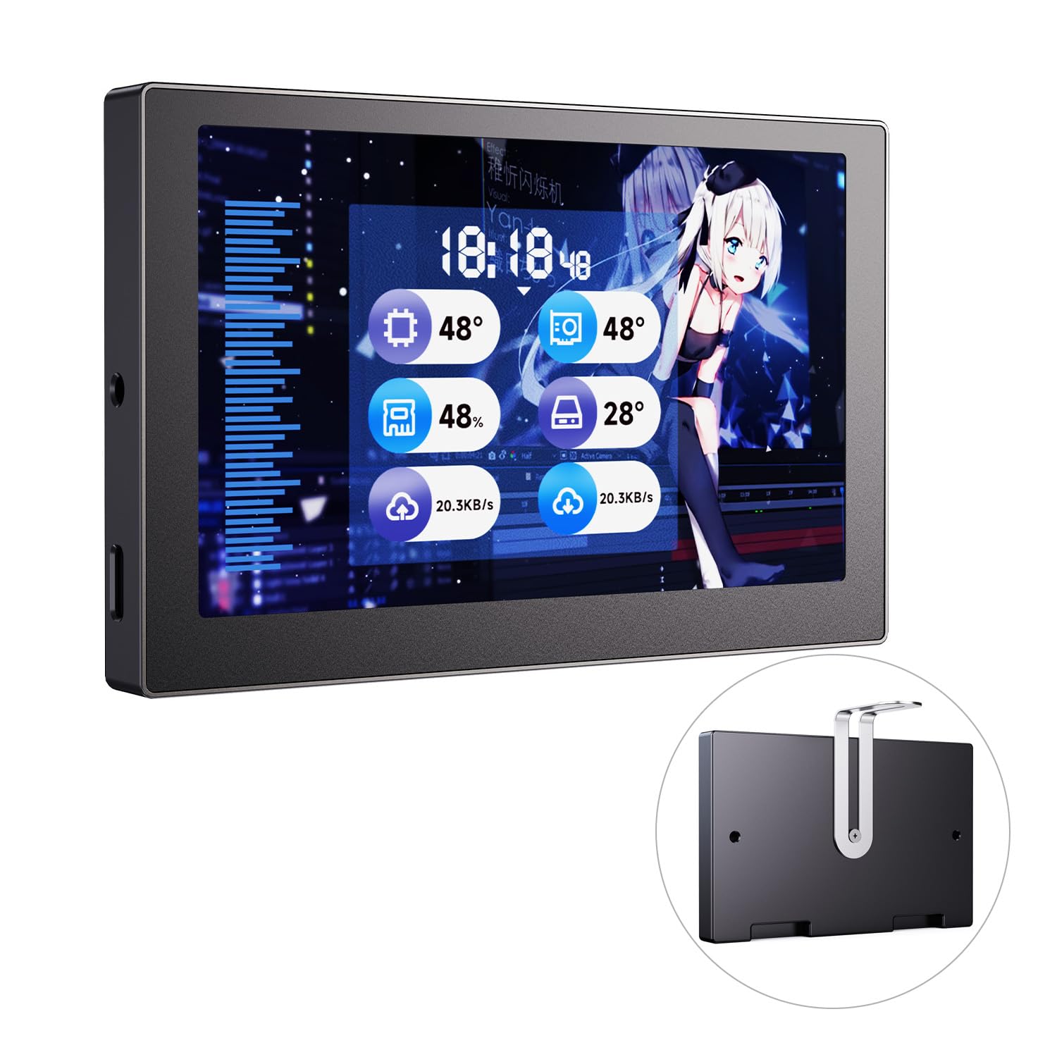 waveshare 5inch USB Monitor, PC Case Secondary Screen/Desktop RGB Ambient Screen, IPS Panel, 800×480 Resolution, with Music Spectrum Analysis Function