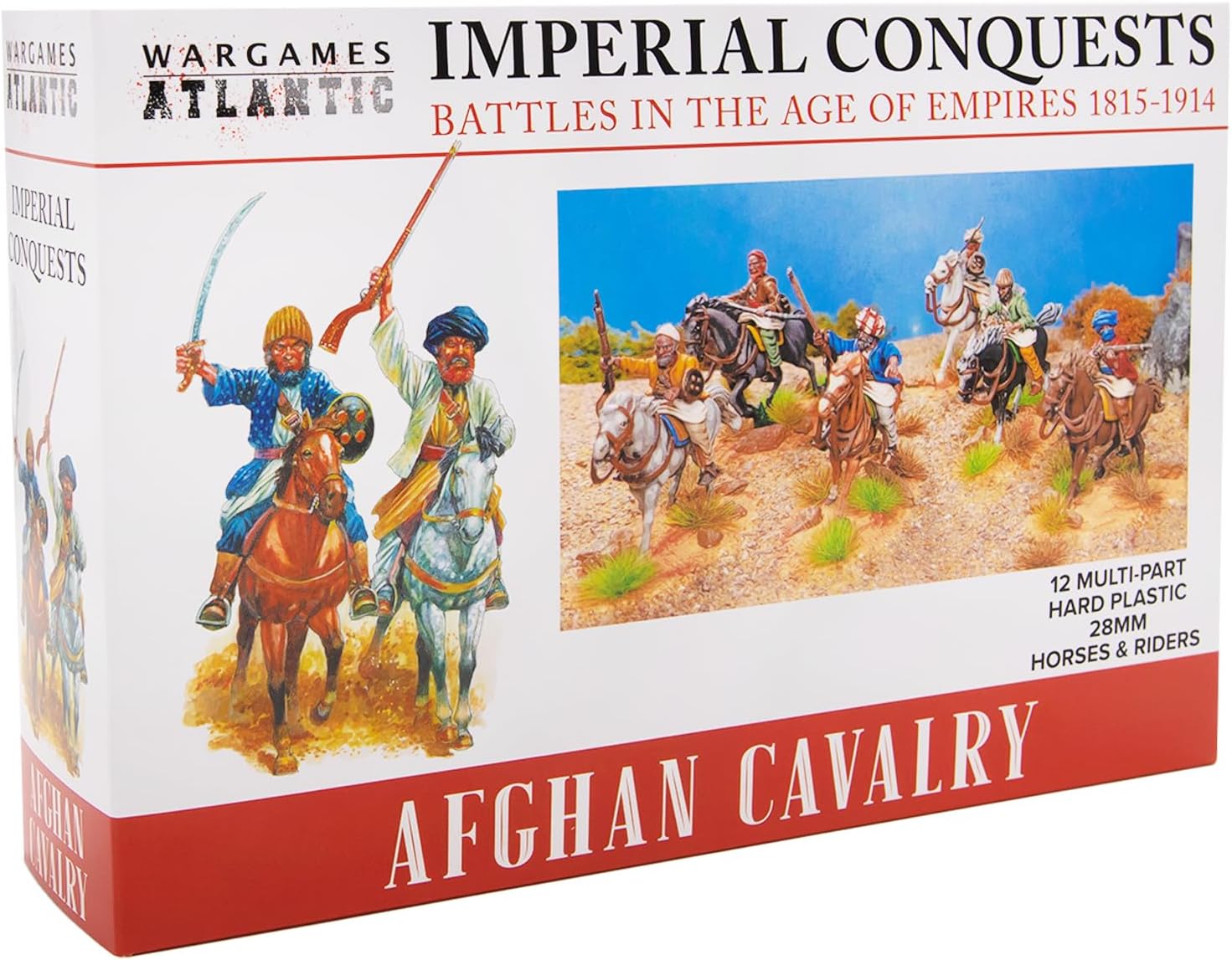 Wargames Atlantic Imperial Conquests - Afghan Cavalry - 12 Multi-Part Hard Plastic (HIGH Impact POLYSTYRENE) 28MM Figurea - Made in The USA, Grey