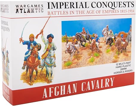 Wargames Atlantic Imperial Conquests - Afghan Cavalry - 12 Multi-Part Hard Plastic HIGH Impact POLYSTYRENE 28MM Figurea - Made in The USA, Grey