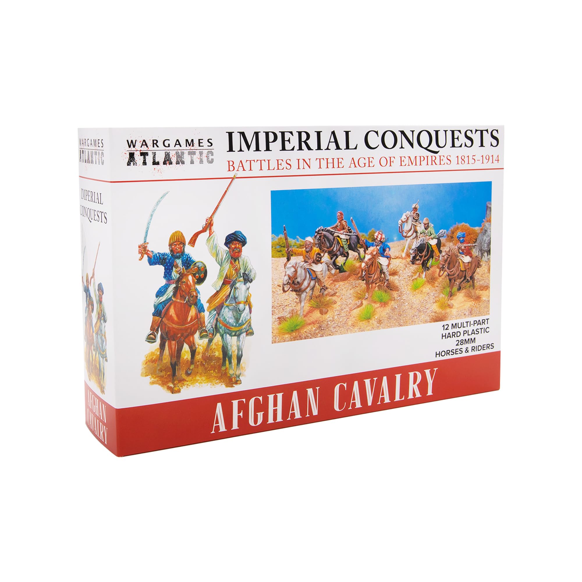 Wargames Atlantic Imperial Conquests - Afghan Cavalry - 12 Multi-Part Hard Plastic (HIGH Impact POLYSTYRENE) 28MM Figurea - Made in The USA, Grey