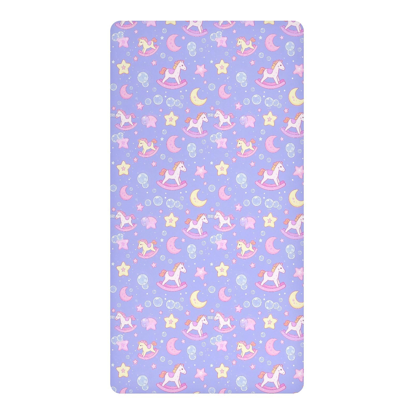 Drap imperméable bébé pour lit d'enfant au motif cheval à bascule violet