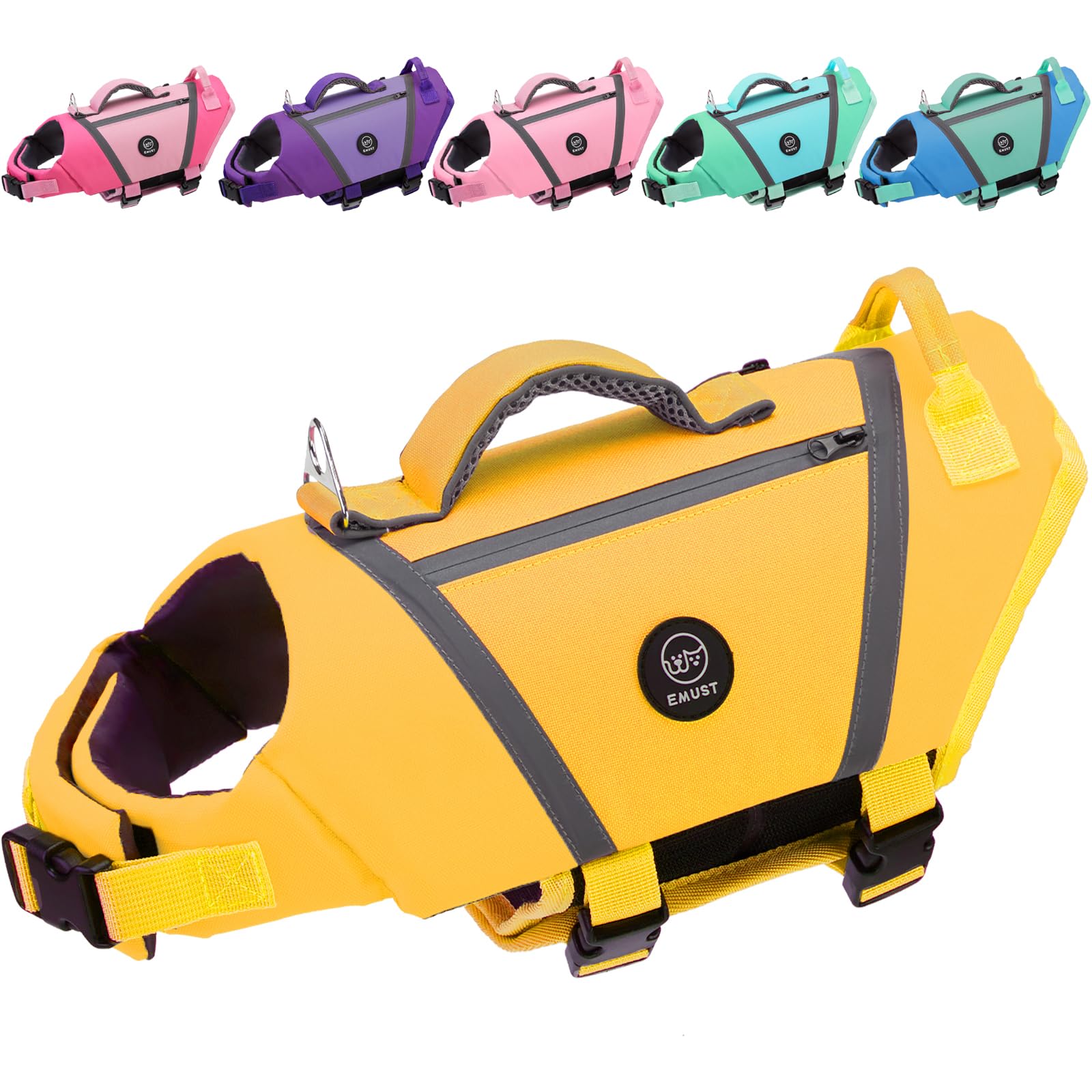 EMUST Dog Life Vest, Lightweight Life Jacket for Dogs with Pockets, Stylish Dog Life Preserver with Rescue Handle & Reflective Stripes for Swimming, Boating, Kayaking, Yellow, XS โ image 1