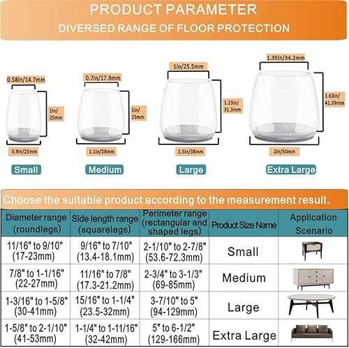 Miniatura 24 de 24 protectores de patas de silla para suelos de madera dura, almohadillas de fieltro de silicona para muebles, fundas de patas de mesa de movimiento