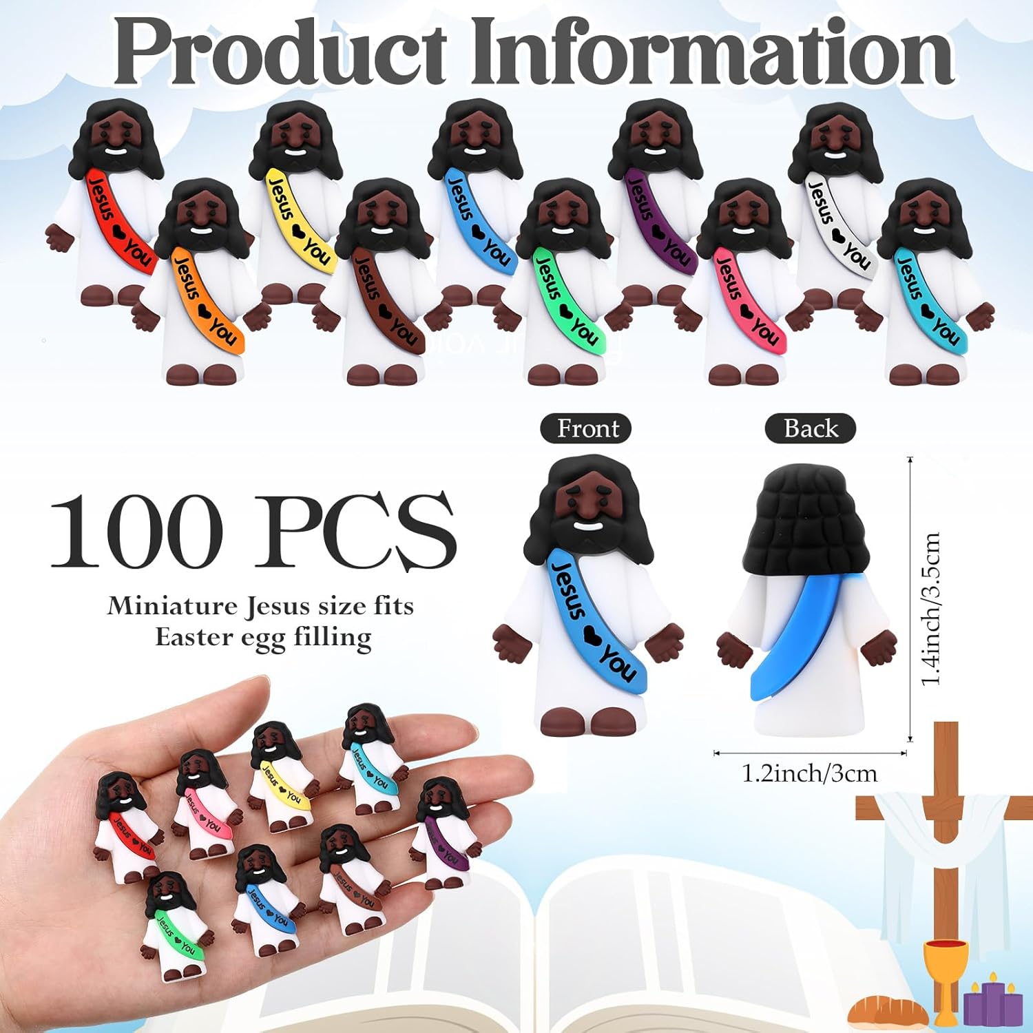 Bememo 100 Pcs Mini Black Jesus Little Black Jesus Tiny Jesus Bulk to Hide and Seek Religious Party Favors Sunday School Gifts