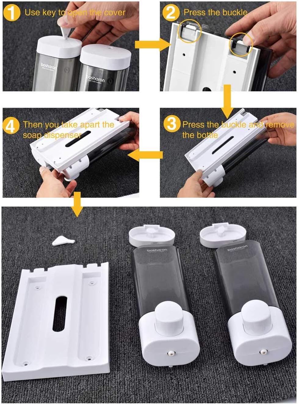 Bosharon Wall Mounted Soap Dispenser, Shampoo Dispenser for Shower Wall, Manual Wall Soap Dispenser for Bathroom, Kitchen, Hotels, Restaurants. Shower Soap Dispenser 300 ML (White 2 Chambers)