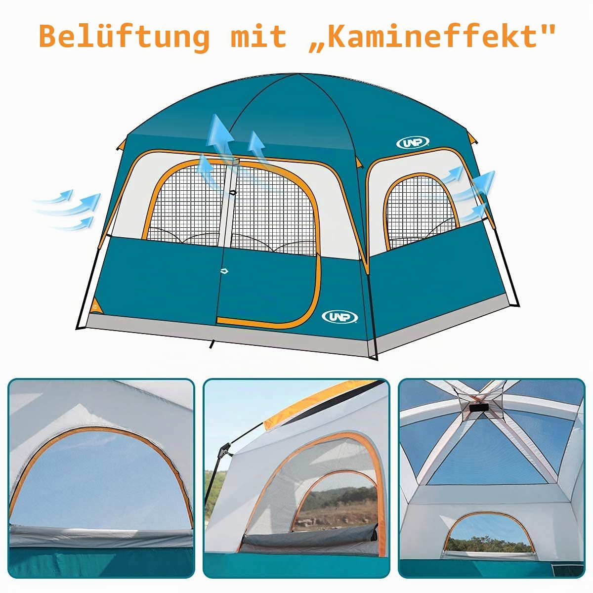 UNP Tents 6 Person Waterproof Windproof Double Layer Family Camping Tent 10x9x78in