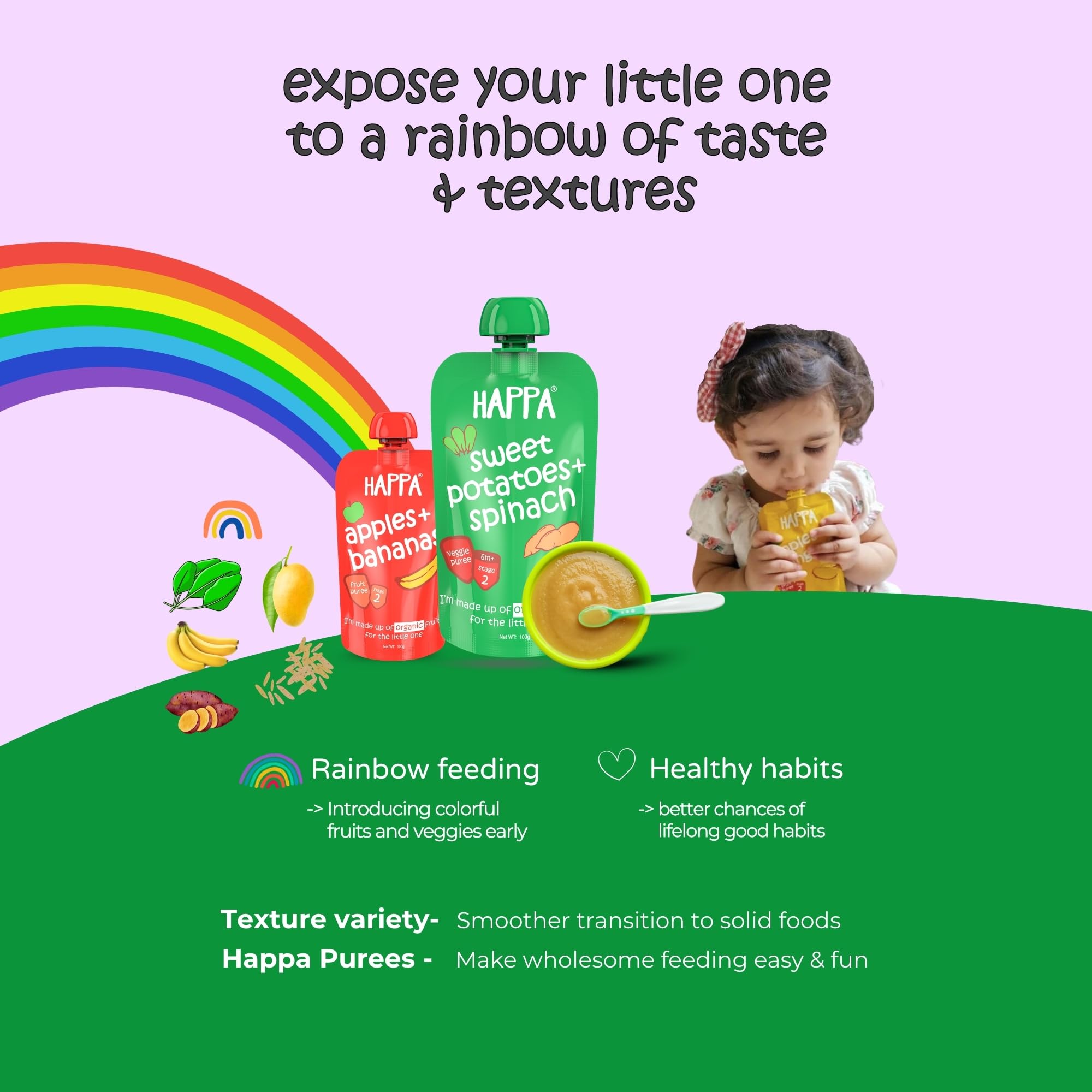Happa Organic Baby Food Apple Mango and Multigrain Puree | 100% Fruits | No Added Sugar, No Milk Powder, No Preservatives | Stage 3 (8 Months+) | Ready to Eat | Free from Common Allergens | Pack of 1 (100g Each) 1
