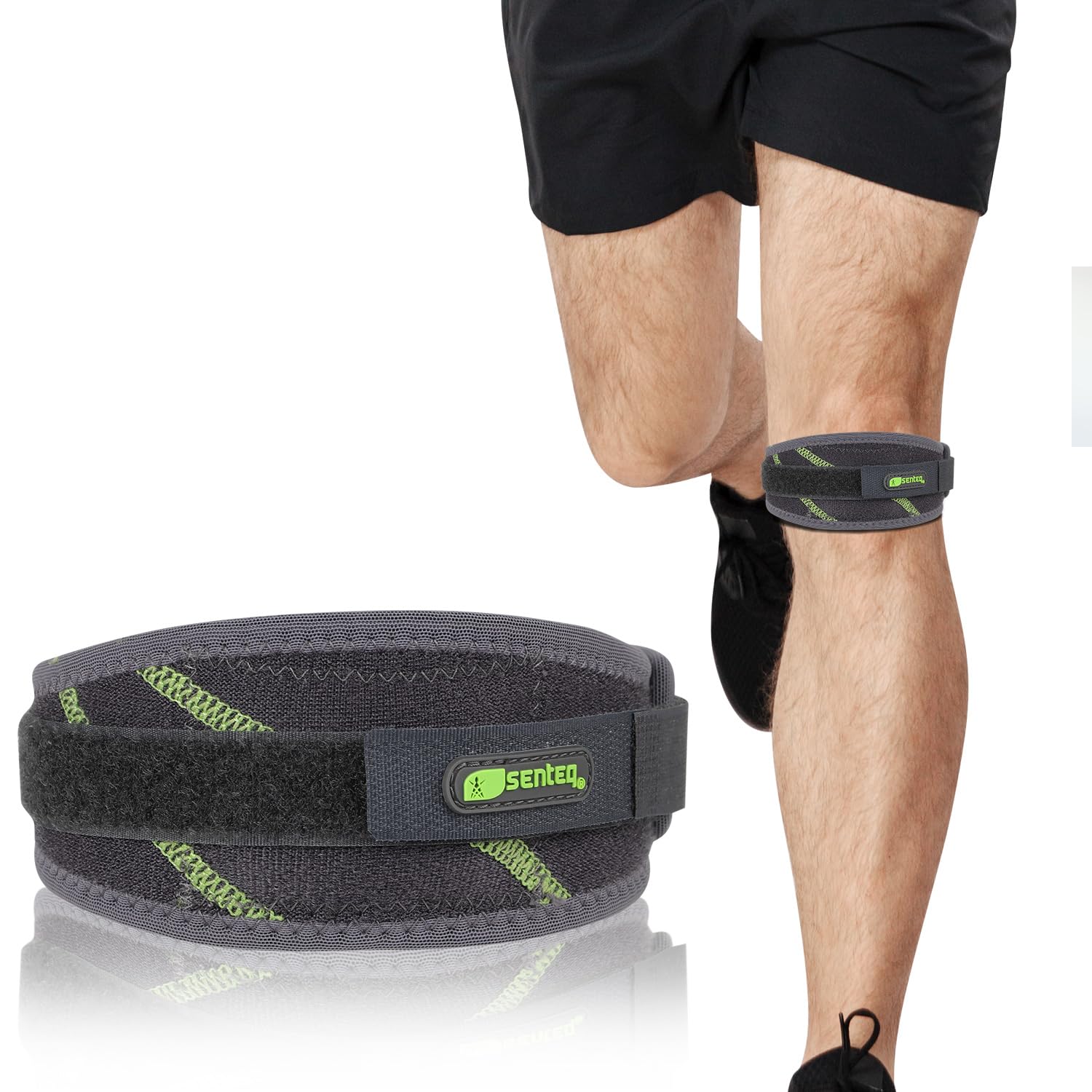 SENTEQ Knee Brace - Adjustable Patella Knee Brace Strap for Running, Jogging, Basketball, Gym, and More, Provides Stability, Protection, Great Gear for Athletes, Kids, Men and Women - Grey