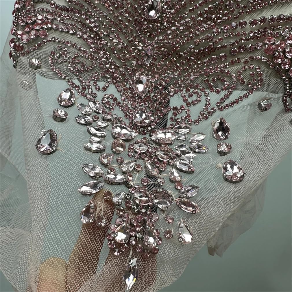 1PCS Handmade Rhinestone Sew On Patches DIY Decorative Rhinestone Beaded Applique Wedding Dress Headband DIY