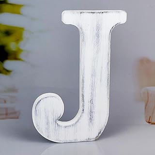 WOODOUNAI 8 Inch Rustic White Wood Letters Unfinished Wood Letters for Wall Decorative White Retro Standing Letters Sign Board Decoration for Craft Home Party Projects (J)