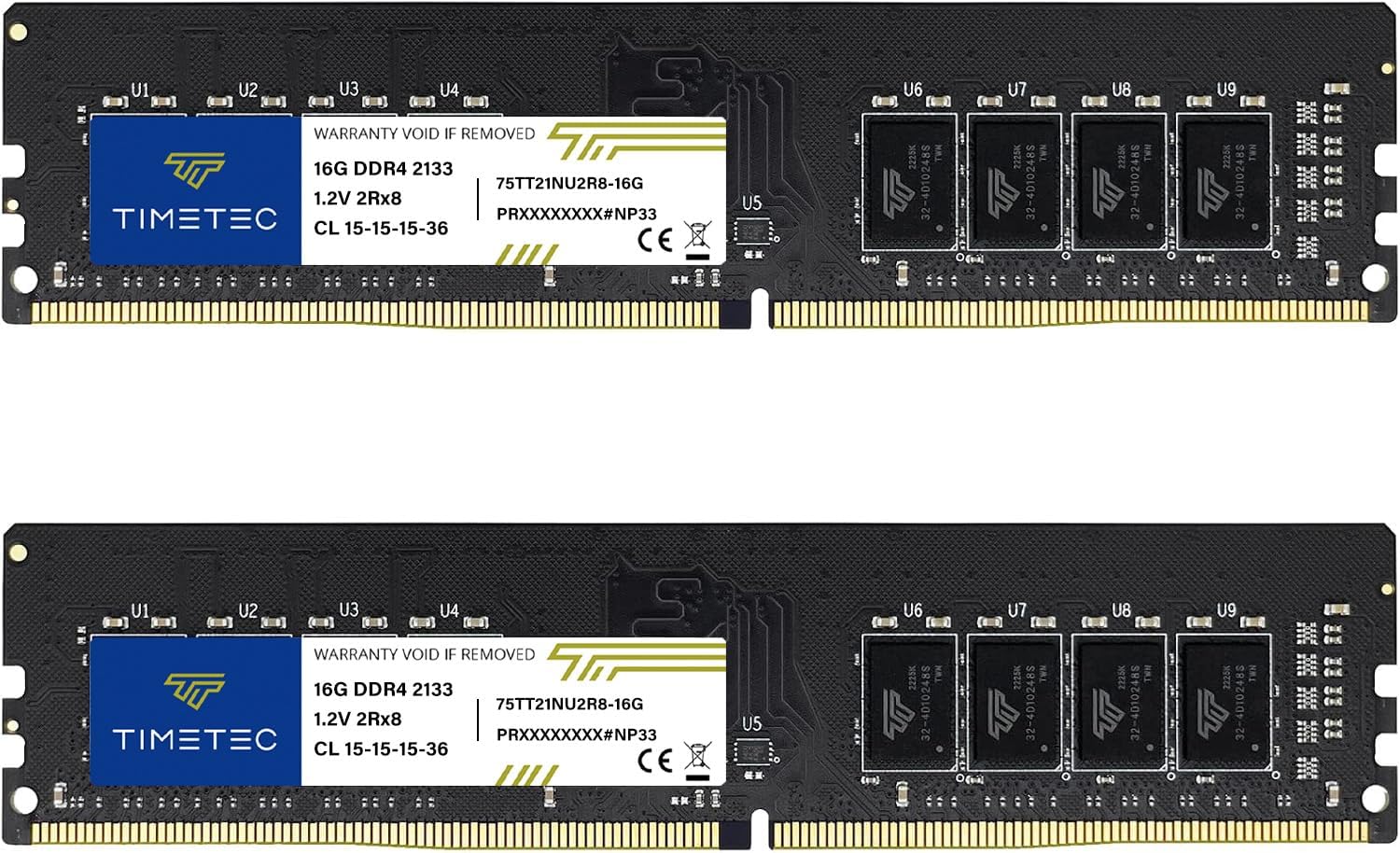 Timetec Premium 32GB KIT (2x16GB) DDR4 2133MHz (PC4-2133P) PC4-17000 UDIMM Desktop RAM – 288-Pin 1.2V CL15 Non-ECC Unbuffered DIMM Memory Module Upgrade